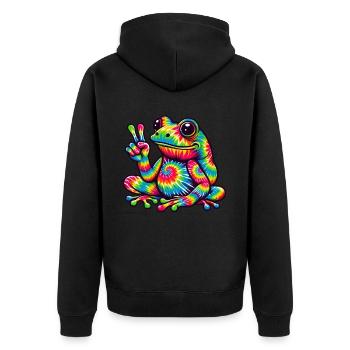 Frog Peace Sign Cute Hippie - Unisex Premium Organic Zip Hoodie - black - Back - Nico (187cm)