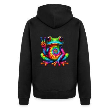 Frog Peace Sign Cute Hippie - Unisex Premium Organic Zip Hoodie - black - Back - Nico (187cm)