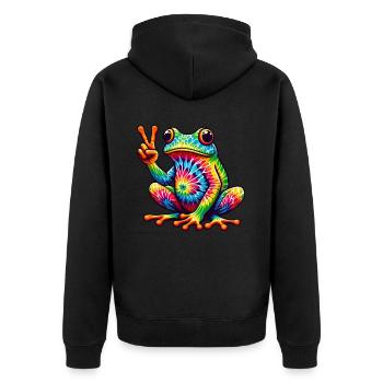 Frog Peace Sign Cute Hippie - Unisex Premium Organic Zip Hoodie - black - Back - Nico (187cm)