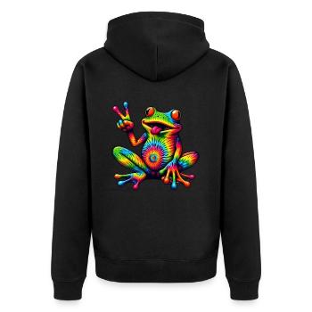Frog Peace Sign Cute Hippie - Unisex Premium Organic Zip Hoodie - black - Back - Nico (187cm)
