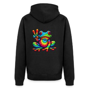 Frog Peace Sign Cute Hippie - Unisex Premium Organic Zip Hoodie - black - Back - Nico (187cm)