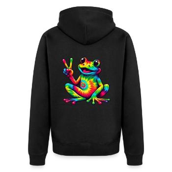 Frog Peace Sign Cute Hippie - Unisex Premium Organic Zip Hoodie - black - Back - Nico (187cm)