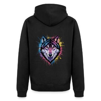 Colorful Wolf Artwork - Unisex Premium Organic Zip Hoodie - black - Back - Nico (187cm)