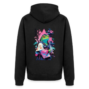 Grenouille Samouraï Esthétique Style Vaporwave Japon - Veste à capuche bio Premium Unisexe - noir - Dos - Nico (187cm)