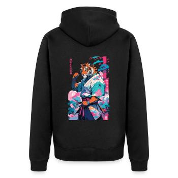 Tiger Yokai Vaporwave Aesthetic Samurai Art - Unisex Premium Organic Zip Hoodie - black - Back - Nico (187cm)
