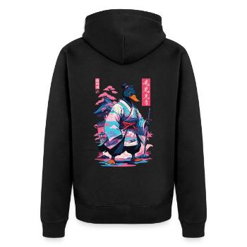 Samurai Duck Aesthetic Vaporwave Style Japanese - Unisex Premium Organic Zip Hoodie - black - Back - Nico (187cm)