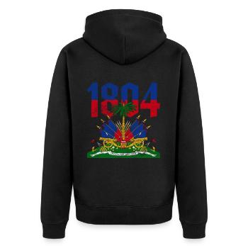 Haiti - Unisex Premium Bio Zip Hoodie - Schwarz - Hinten - Nico (187cm)