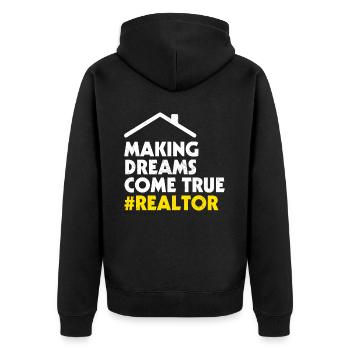 Immobilienmakler - Unisex Premium Bio Zip Hoodie - Schwarz - Hinten - Nico (187cm)