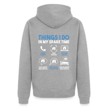 Immobilienmakler - Unisex Premium Bio Zip Hoodie - Grau meliert - Hinten - Nico (187cm)