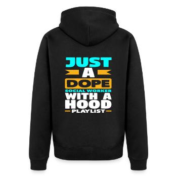 Juste un travailleur social cool - Veste à capuche bio Premium Unisexe - noir - Dos - Nico (187cm)