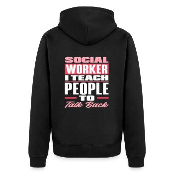 Sozialarbeiter Ich Bringe Leuten Bei Zurückzureden - Unisex Premium Bio Zip Hoodie - Schwarz - Hinten - Nico (187cm)