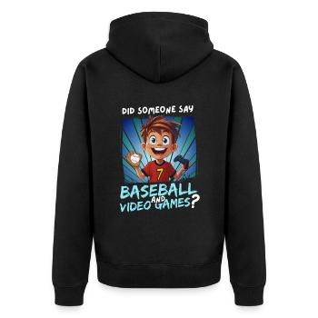 7th Birthday Baseball and Gaming for 7 Year Olds - Unisex Premium Organic Zip Hoodie - black - Back - Nico (187cm)