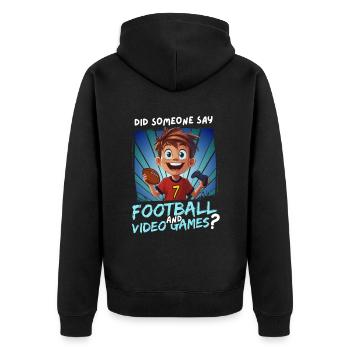 7th Birthday Football and Gaming for 7 Year Olds - Unisex Premium Organic Zip Hoodie - black - Back - Nico (187cm)