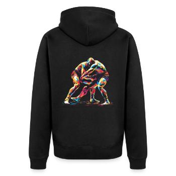 Ringen Ringer Popart - Unisex Premium Bio Zip Hoodie - Schwarz - Hinten - Nico (187cm)