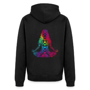 Yoga Yogi Meditation Workout Mandala Popart - Unisex Premium Bio Zip Hoodie - Schwarz - Hinten - Nico (187cm)