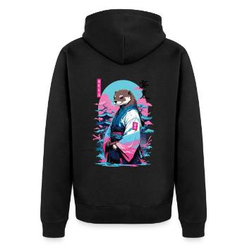 Esthétique samouraï loutre style Vaporwave - Veste à capuche bio Premium Unisexe - noir - Dos - Nico (187cm)