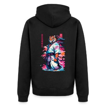 Tiger Yokai Vaporwave Aesthetic Samurai Kunst - Unisex Premium Bio Zip Hoodie - Schwarz - Hinten - Nico (187cm)