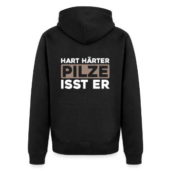 Pilzsammler Pilze - Unisex Premium Bio Zip Hoodie - Schwarz - Hinten - Nico (187cm)