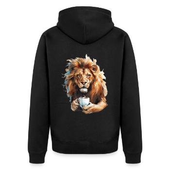 Löwe - Unisex Premium Bio Zip Hoodie - Schwarz - Hinten - Nico (187cm)