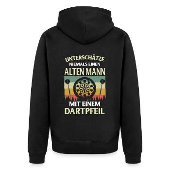 Dart Geschenk Dartboard Dartspieler Bullseye - Unisex Premium Bio Zip Hoodie - Schwarz - Hinten - Nico (187cm)