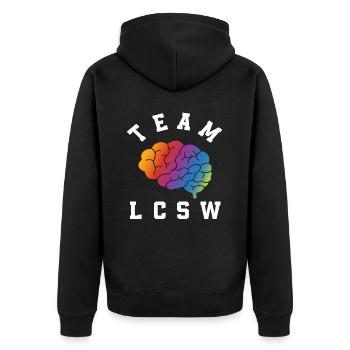 Team LCSW Colorful Brain Motif - Unisex Premium Organic Zip Hoodie - black - Back - Nico (187cm)