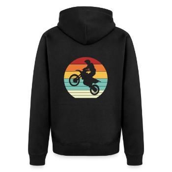 Retro Motorrad Rennen Supermoto Fahrer Motocross - Unisex Premium Bio Zip Hoodie - Schwarz - Hinten - Nico (187cm)
