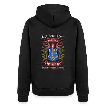 Köpenicker durch Geburt Unioner durch Gottes Gnade - Unisex Premium Bio Zip Hoodie - Schwarz - Hinten - Nico (187cm)
