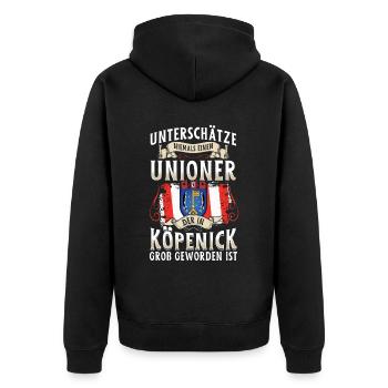 Ne sous-estimez jamais un joueur de l’Union de Köpenick - Veste à capuche bio Premium Unisexe - noir - Dos - Nico (187cm)