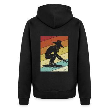 Retro Prospektion Bergmann Seifenbau Goldwaschen - Unisex Premium Bio Zip Hoodie - Schwarz - Hinten - Nico (187cm)