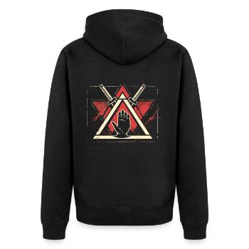 Arnis Eskrima Kali Fma - Unisex Premium Bio Zip Hoodie - Schwarz - Hinten - Nico (187cm)
