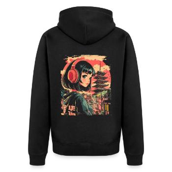 Anime Mädchen Japan - Unisex Premium Bio Zip Hoodie - Schwarz - Hinten - Nico (187cm)