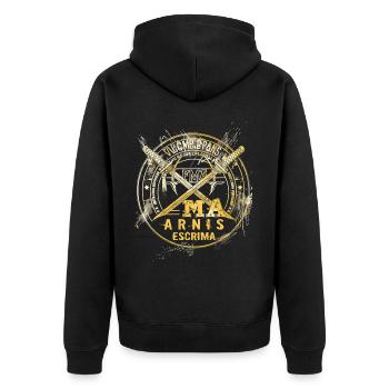 Arnis Eskrima Kali Fma - Unisex Premium Bio Zip Hoodie - Schwarz - Hinten - Nico (187cm)