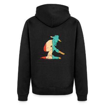 Retro Prospektion Seife Bergbau Bergmann Goldwaschen - Unisex Premium Bio Zip Hoodie - Schwarz - Hinten - Nico (187cm)