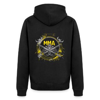Arnis Eskrima Kali Fma - Unisex Premium Bio Zip Hoodie - Schwarz - Hinten - Nico (187cm)