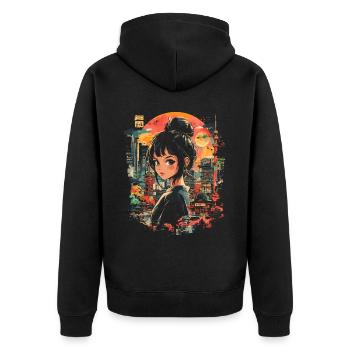 Anime Mädchen Japan - Unisex Premium Bio Zip Hoodie - Schwarz - Hinten - Nico (187cm)