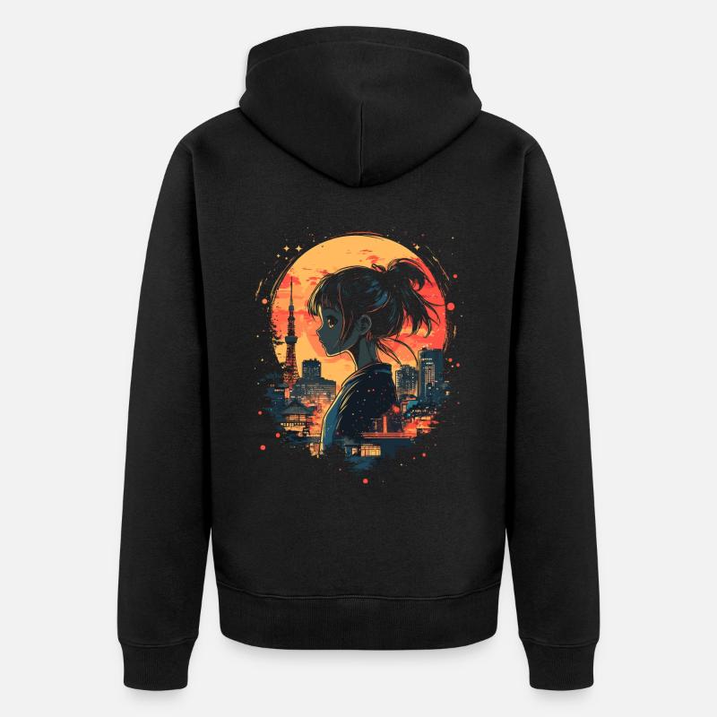 Fille d’Anime Japon - Veste à capuche bio Premium Unisexe - noir