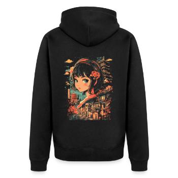 Fille d’Anime Japon - Veste à capuche bio Premium Unisexe - noir - Dos - Nico (187cm)