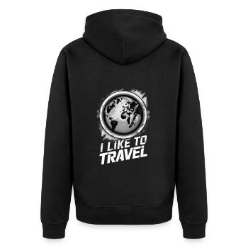 J’aime voyager / carte du monde - Veste à capuche bio Premium Unisexe - noir - Dos - Nico (187cm)