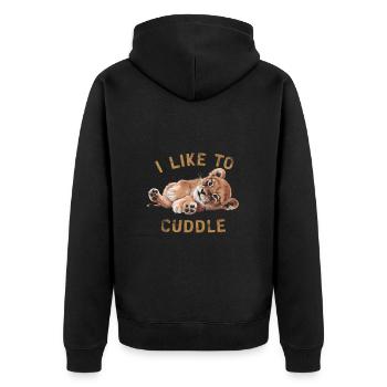 Ich knuddele gerne mit Löwen - Unisex Premium Bio Zip Hoodie - Schwarz - Hinten - Nico (187cm)