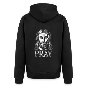 Jesus Christus bete - Unisex Premium Bio Zip Hoodie - Schwarz - Hinten - Nico (187cm)