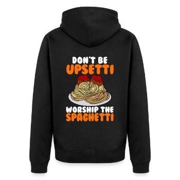 Fliegendes Spaghettimonster FSM - Unisex Premium Bio Zip Hoodie - Schwarz - Hinten - Nico (187cm)