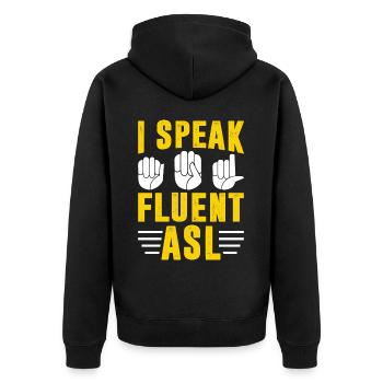 Deaf Pride Awareness Gebärdensprache - Unisex Premium Bio Zip Hoodie - Schwarz - Hinten - Nico (187cm)