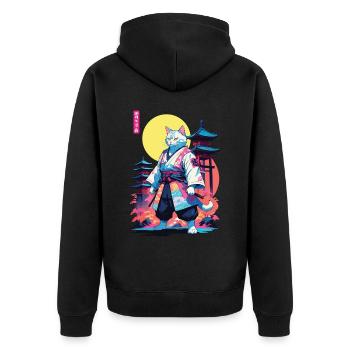 Conception esthétique Samurai Cat Vaporwave - Veste à capuche bio Premium Unisexe - noir - Dos - Nico (187cm)