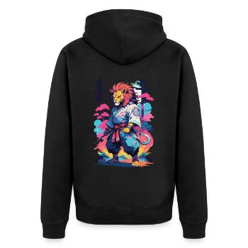 Samouraï Lion Esthétique Vaporwave Style Japon Art - Veste à capuche bio Premium Unisexe - noir - Dos - Nico (187cm)