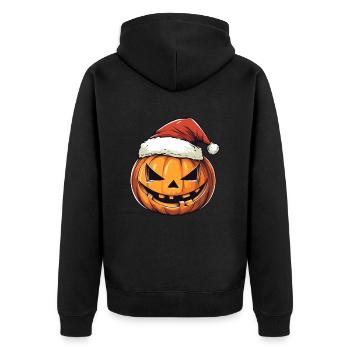 Halloween Geschenk Kürbis mit Weihnachtsmütze Deko - Unisex Premium Bio Zip Hoodie - Schwarz - Hinten - Nico (187cm)