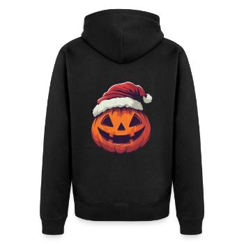 Halloween Gift Pumpkin with Santa Hat Decoration - Unisex Premium Organic Zip Hoodie - black - Back - Nico (187cm)