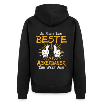 aAckerbauer Geschenkidee - Unisex Premium Bio Zip Hoodie - Schwarz - Hinten - Nico (187cm)
