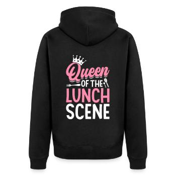 Cafétéria Employée Reine du Déjeuner - Veste à capuche bio Premium Unisexe - noir - Dos - Nico (187cm)