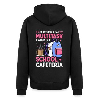 Cafétéria Employé Déjeuner Dame Multitâche - Veste à capuche bio Premium Unisexe - noir - Dos - Nico (187cm)