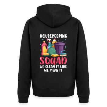Housekeeping Squad - Unisex Premium Organic Zip Hoodie - black - Back - Nico (187cm)